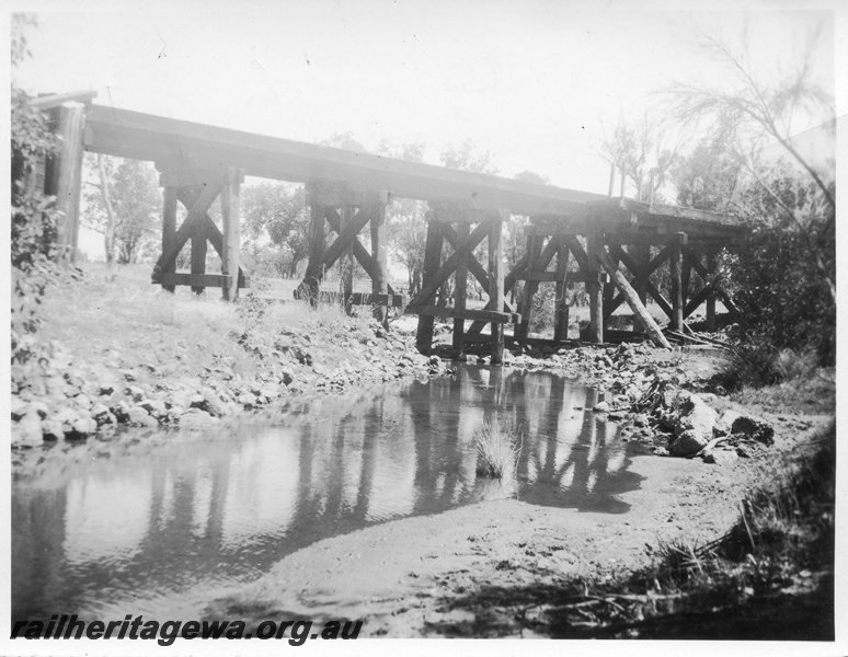 P02430
Trestle bridge over the Oakley Brook, SWR line, view along the bridge from the upstream side
