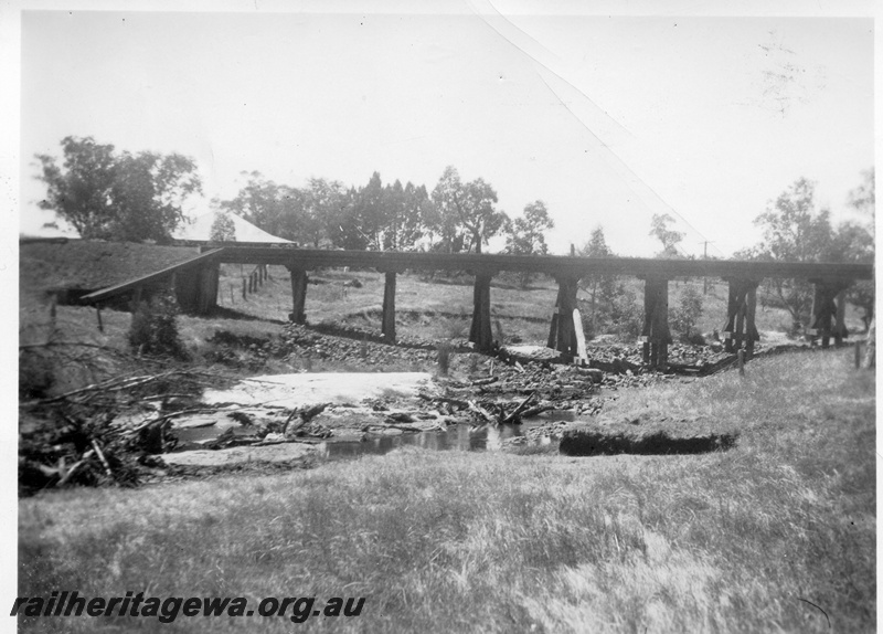 P02431
Trestle bridge over the Oakley Brook, SWR line, view along the bridge from the downstream side
