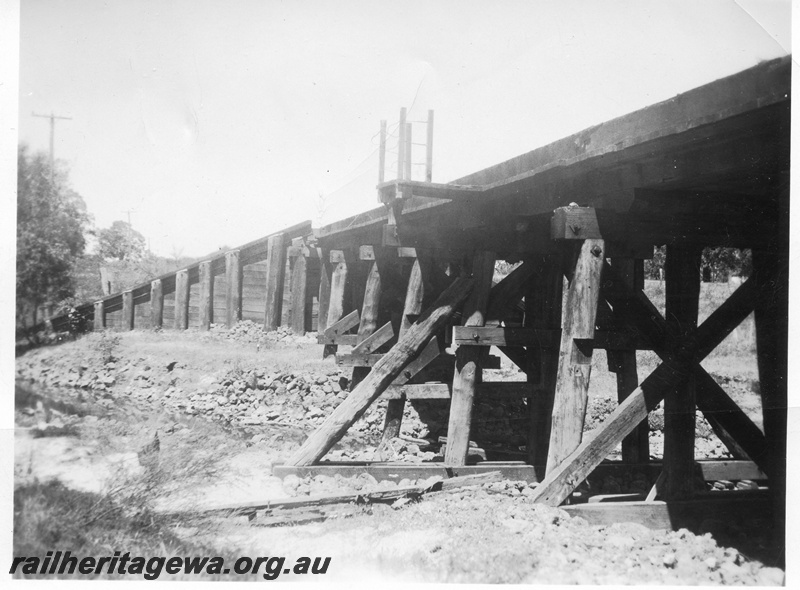 P02432
Trestle bridge over the Oakley Brook, SWR line, view of the abutment.
