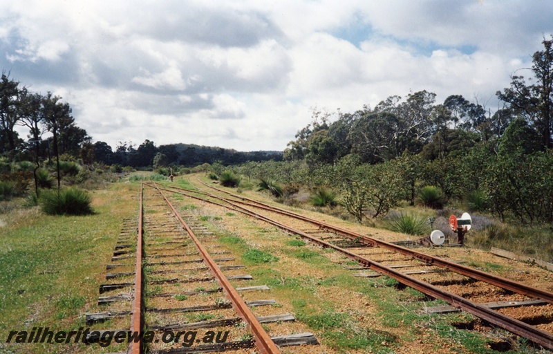 P02577
Yard, cheese knob, point indicator, Bowelling, BN line, view along the track looking east showing the junction
