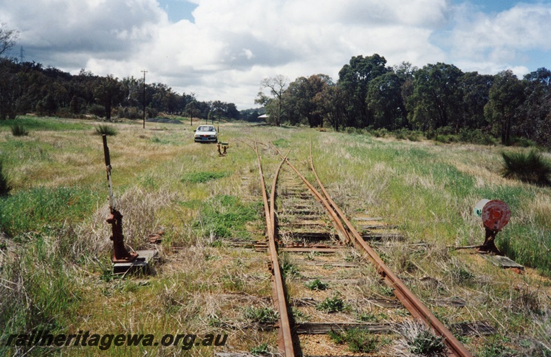 P02578
Yard, point lever, point indicator, Bowelling, BN line, view along the track at the west end.
