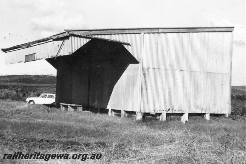 P02595
Goods shed, Bornholm, D line, front and side view, abandoned, c1970
