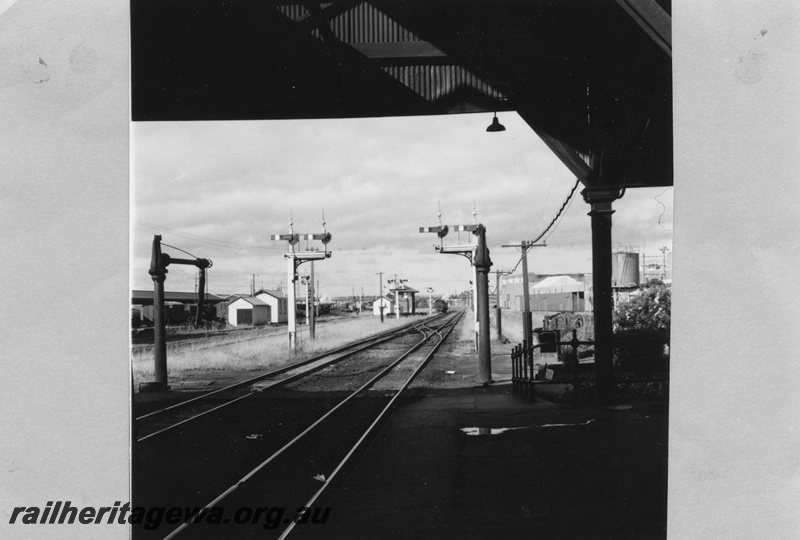 P02712
Water columns, signals, Fremantle Station, view from platform looking east

