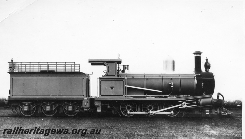 P02717
Westralia Timber & Firewood Company G class 4 steam locomotive, side view, builder's photo.
