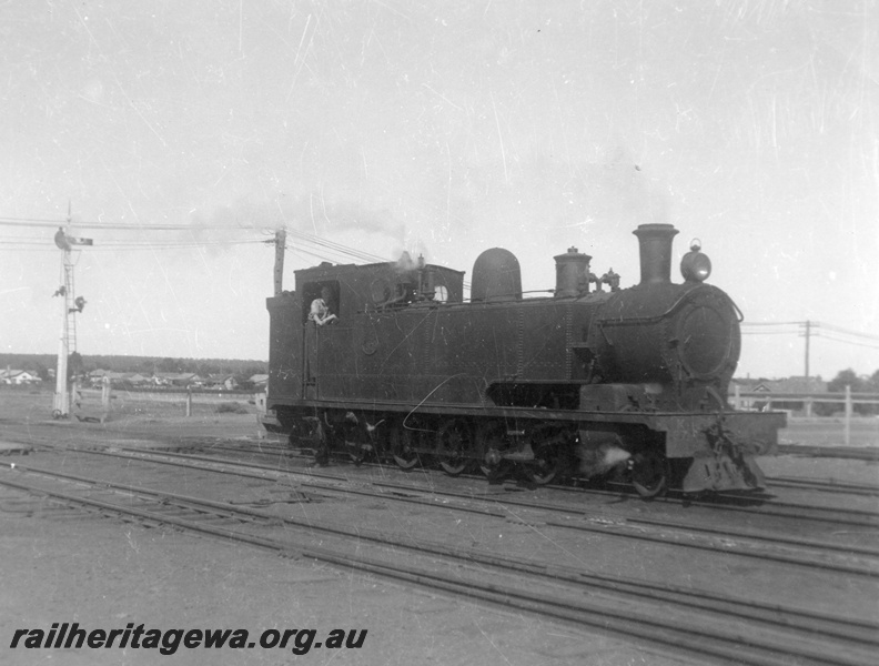 P02736
K class 37 steam locomotive, side and front view, Kalgoorlie.
