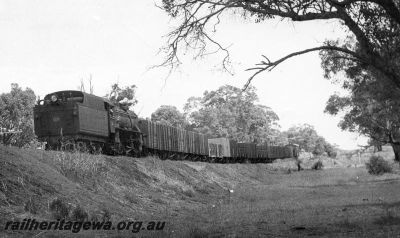 P02777
V class 1217 running tender first, Burekup, SWR line, empty coal train returning to Collie.
