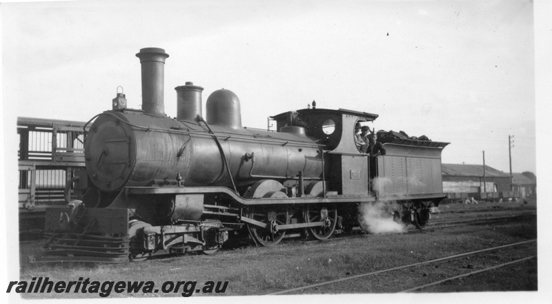P02909
MRWA B class 4 steam locomotive, Midland Junction, front and side view. Goggs No.249, same as P5056 & P9556
