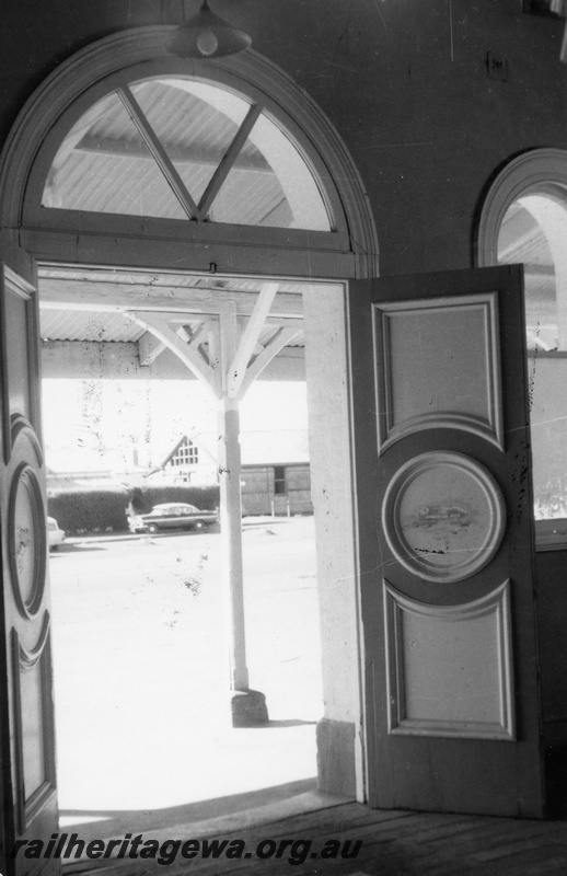 P02911
Station exit, looking from the inside to the outside, Coolgardie, EGR line, c1970.
