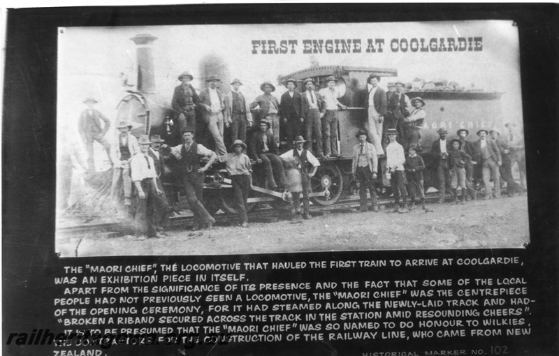 P02929
First train into Coolgardie, Wilke Bros G class steam locomotive 