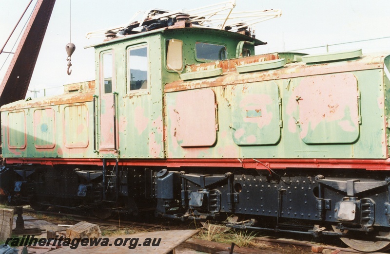 P02966
SEC 1 electric locomotive built by Metropolitan Vickers Electrical Co for the WA State Energy Commission, side view, AHRS museum, Bassendean.
