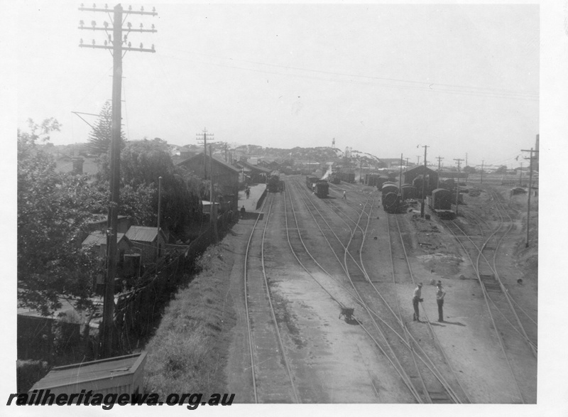 P03054
Station yard, including the station building, passenger platform, sidings, locos, Bunbury, SWR line.
