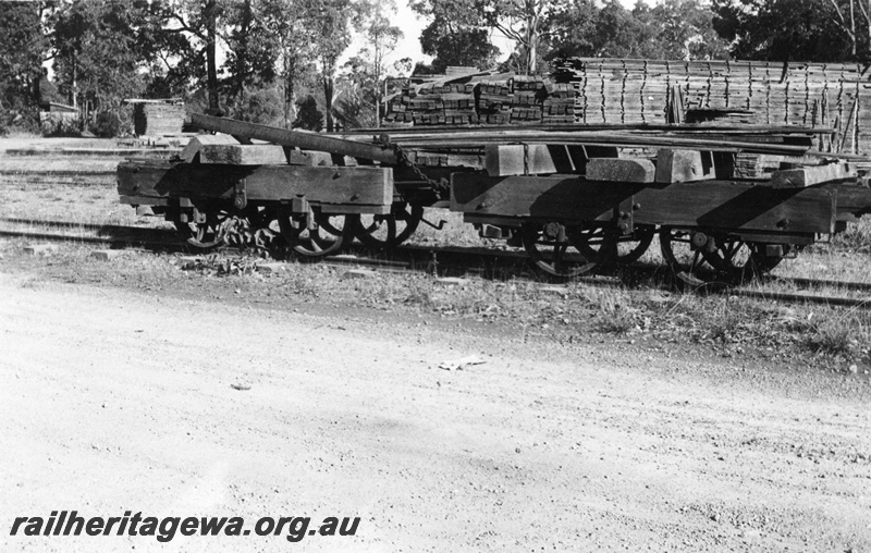 P03313
Adelaide Timber Company's wagon for hauling logs, side view
