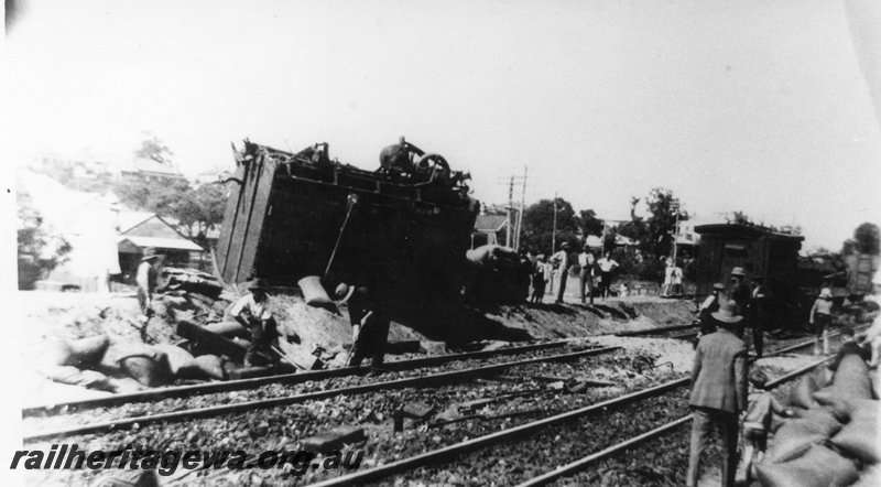 P03500
D class four wheel van upturned, derailment near Swanbourne, ER line
