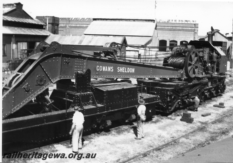 P03579
3 of 7 images of the Cowans Sheldon 60 ton breakdown crane No.31Midland Workshops, front and side view.
