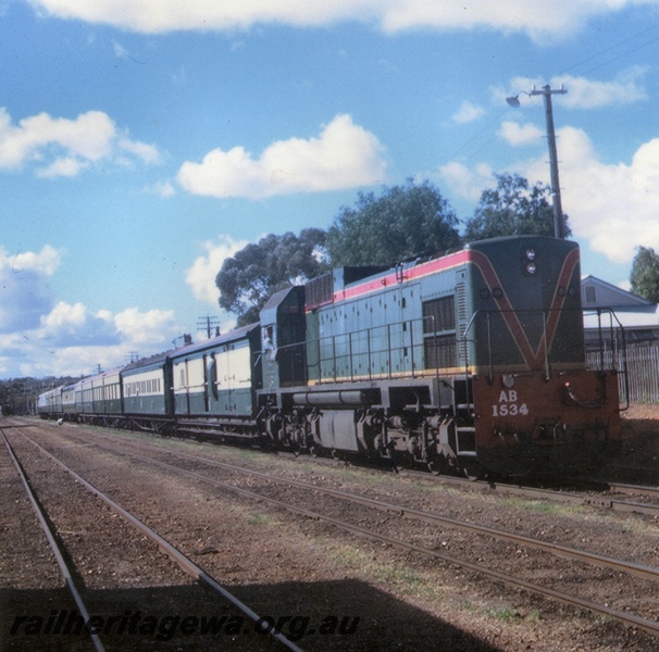 P03709
AB class 1534, about to depart Goomalling, EM line, return trip of an ARHS tour, side and front view
