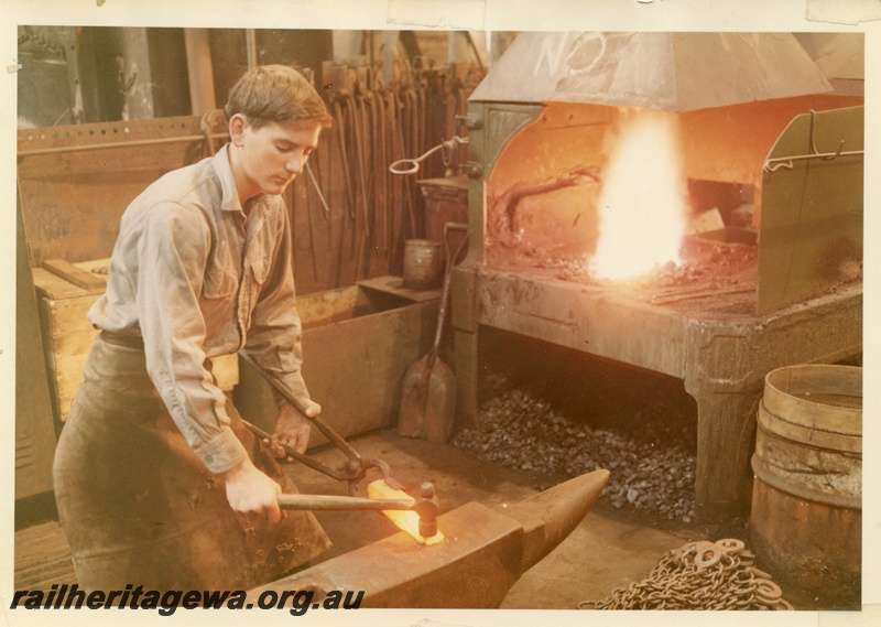 P03732
Apprentice boilermaker, working at Midland Workshops
