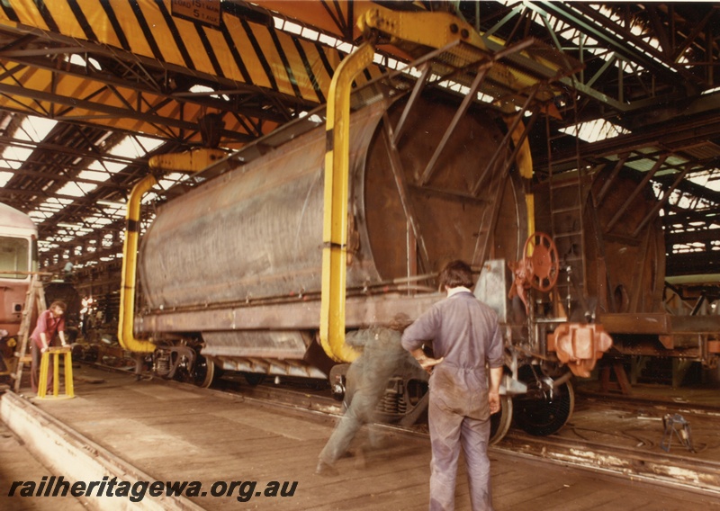 P03829
3 of 7 images of XE class wagons, under construction, Midland Workshops, three workmen, side and end view
