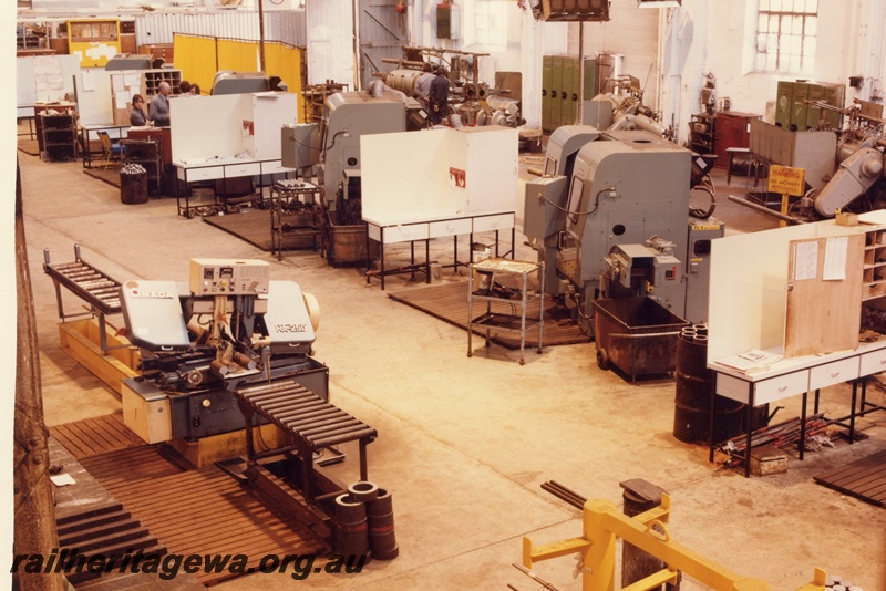 P03854
2 of 2. Machine shop block 3, Midland Workshops. View of numerical lathes looking from right to left 
