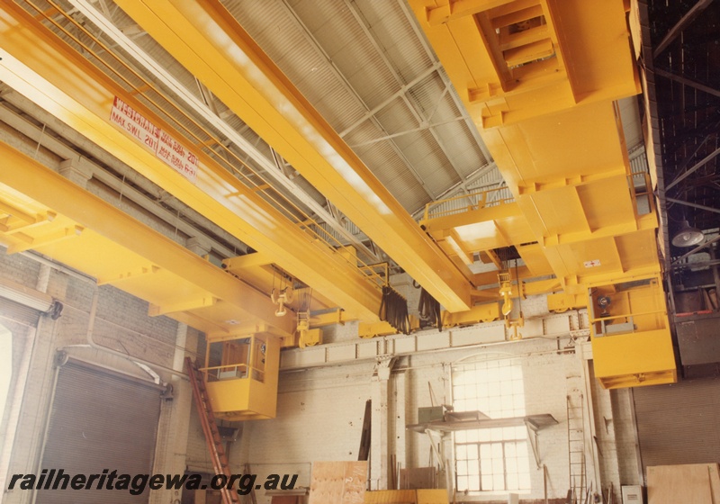 P03856
Gantry overhead cranes, Midland Workshops. Pair of overhead travelling cranes.
