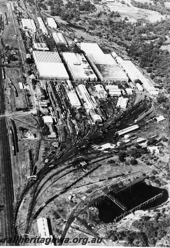 P04065
Midland Workshops, aerial view looking east, coal dam in foreground
