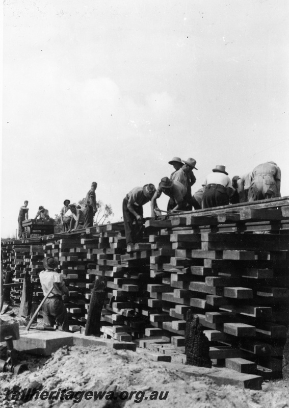 P04093
Bridge of wooden sleepers, under construction, Kordabup, D line
