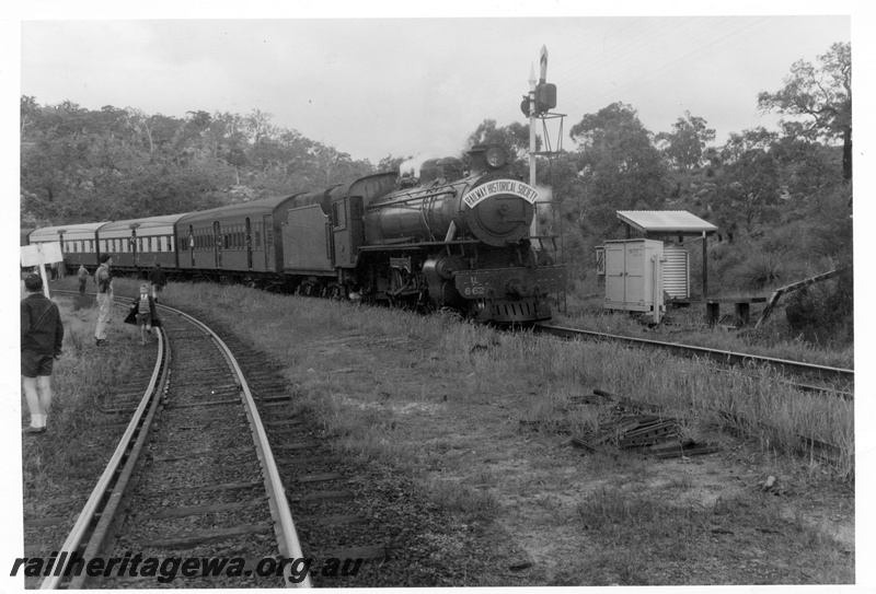 P04365
U class 662 steam locomotive, side and front view, on tour train, at the signal near the Swan View tunnel, ER line.
