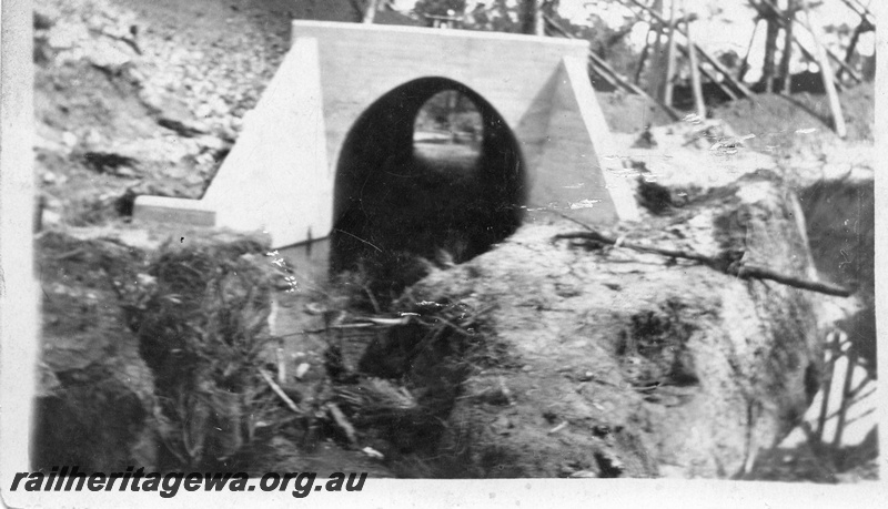 P04386
4 of 5, Culvert 130 ft. long, construction of Denmark-Nornalup railway construction.
