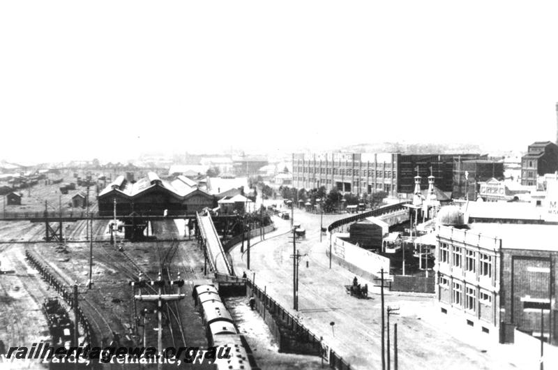 P04404
Station buildings, marshalling yard, Fremantle, elevated view looking east
