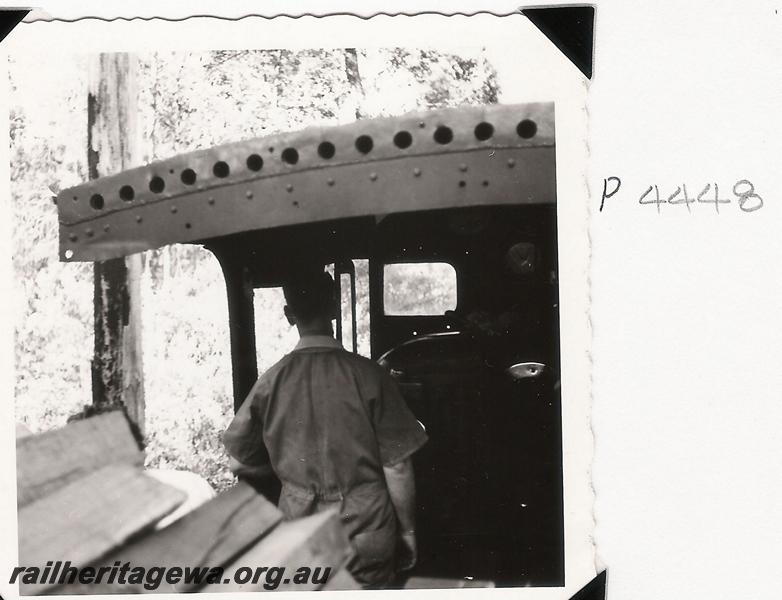 P04448
E. Woodland in cab of Bunnings loco No.86 on Donnelly River Mill line
