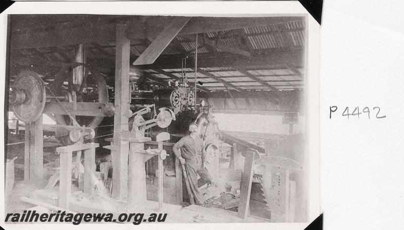 P04492
Internal view of Whittaker's Mill at North Dandalup showing the steam engine
