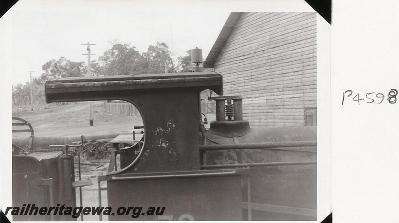 P04598
Millars loco No.72 at Yarloop, RHS of cab.
