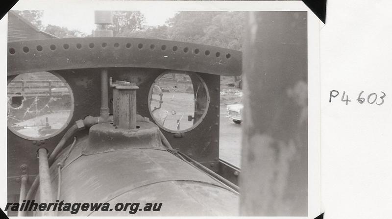 P04603
Millars loco No.72 at Yarloop, view of cab front.
