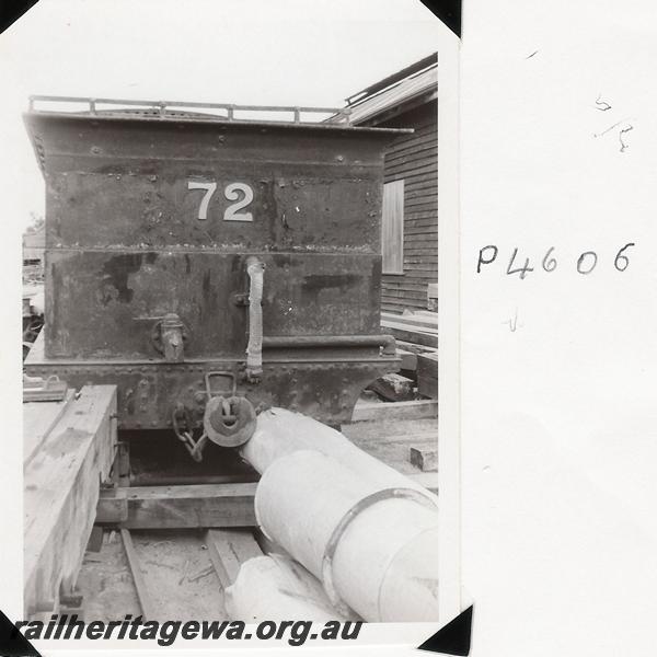 P04606
Millars loco No.72 at Yarloop, rear view of tender.
