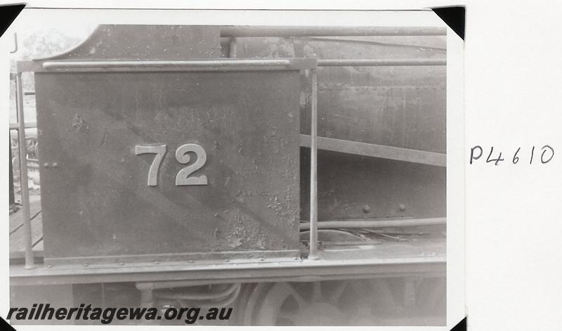 P04610
Millars loco No.72 at Yarloop, RHS view of cab.
