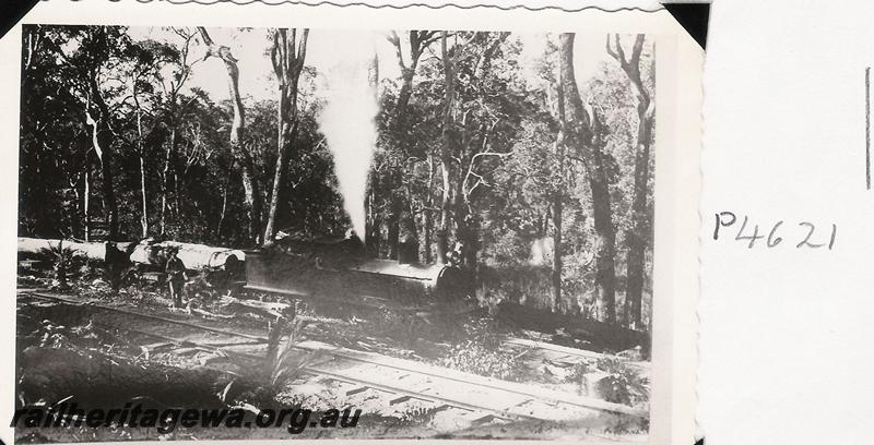 P04621
Gill McDowell's loco hauling log train on the Waroona zig zag
