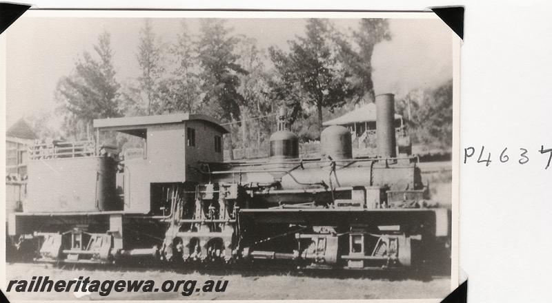 P04637
Millars Shay loco at Kirup Mill, side view of cylinder side
