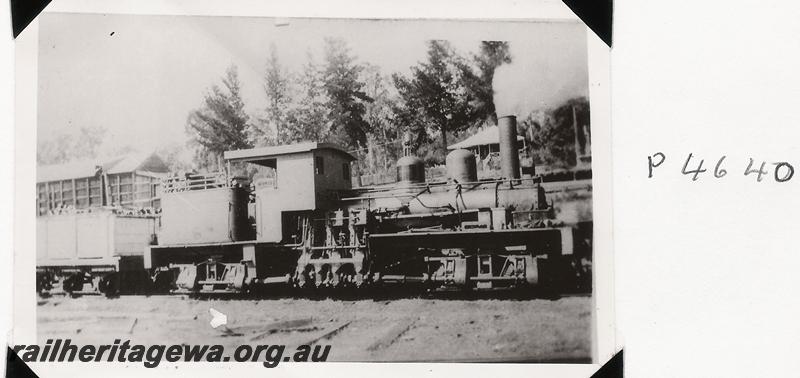 P04640
Millars Shay loco at East Kirup Mill, side view of cylinder side
