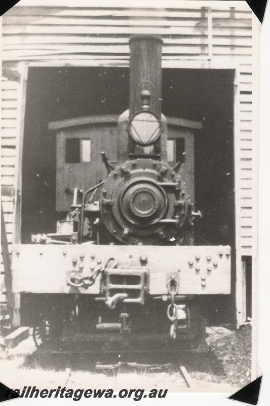 P04641
Millars Shay loco at East Kirup Mill, Front view
