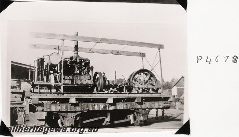 P04678
Millars experimental diesel loco being an engine of Holt tractor mounted on a 4 wheel wagon
