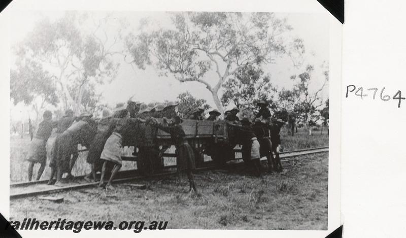 P04764
PWD H class wagon, Derby tramway, Wagon carrying many aboriginal passengers.
