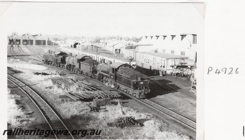 P04926
FS classes, DD class loco shed. East Perth Loco depot, elevated view from footbridge

