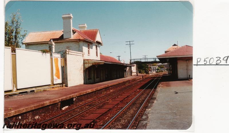 P05039
Station buildings, Claremont, looking west, during the 100th year celebrations of the Fremantle to Guildford line
