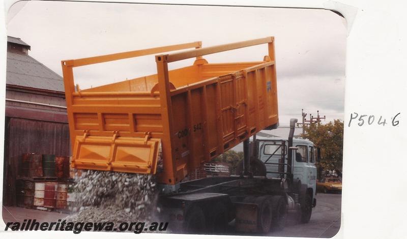 P05046
COD class container being unloaded by tipping
