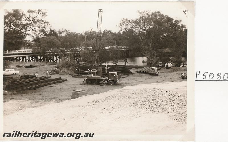 P05080
Preliminary work on the construction of the standard gauge bridge over the Swan River at Guildford
