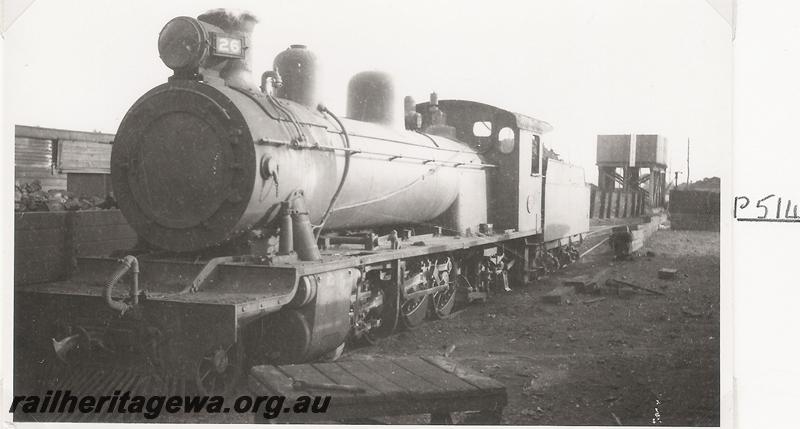 P05142
MRWA loco A class 26, water tower, Midland Junction, front and side view, same as P7545 & P9554, Goggs No. 253
