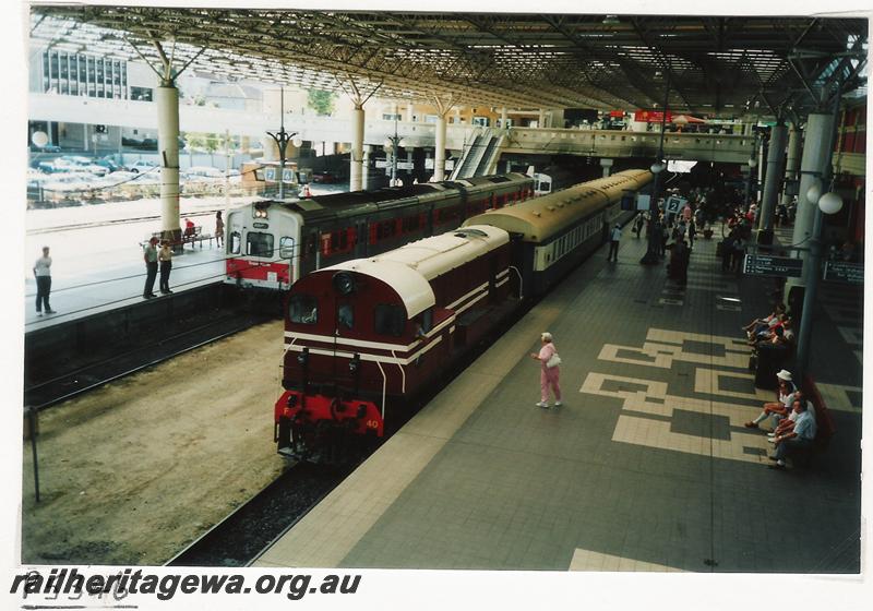 P05346
F class 40, Perth Station, on HVR tour train to Gingin in the new MR colour scheme, on special train to celebrate the centenary of the Midland - Gingin section on the MRWA
