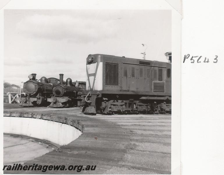 P05643
ARHS visit to Bunbury, Locos around turntable, Bunbury Roundhouse, Bunbury loco depot
