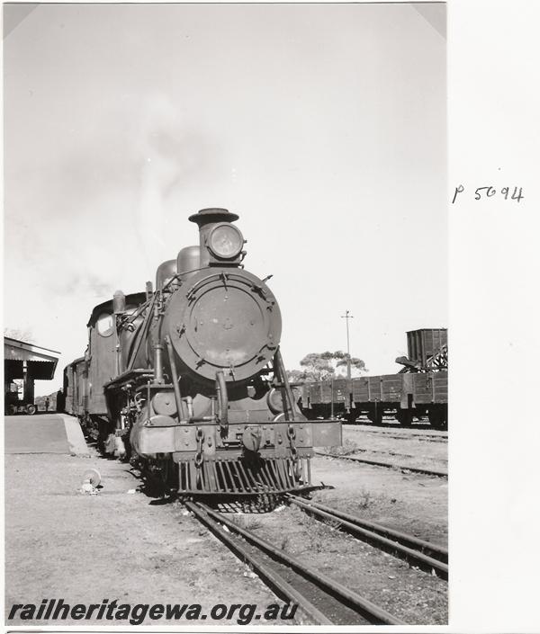 P05694
MRWA loco C class 15, Watheroo, MR line, front view, coal stage in background
