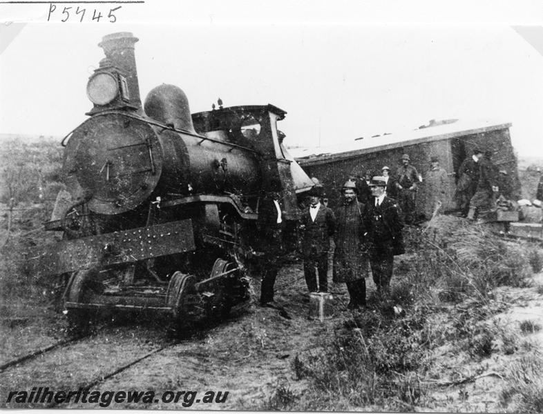 P05745
MRWA B class 9, derailed, Gunyidi, MR line. Same as P7451 but better quality.
