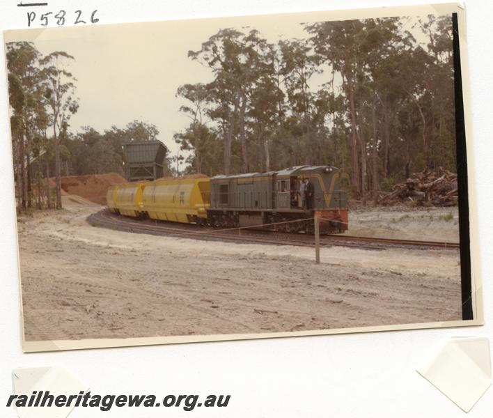 P05826
RA class 1913, woodchip wagons, woodchip loader, wagons being loaded
